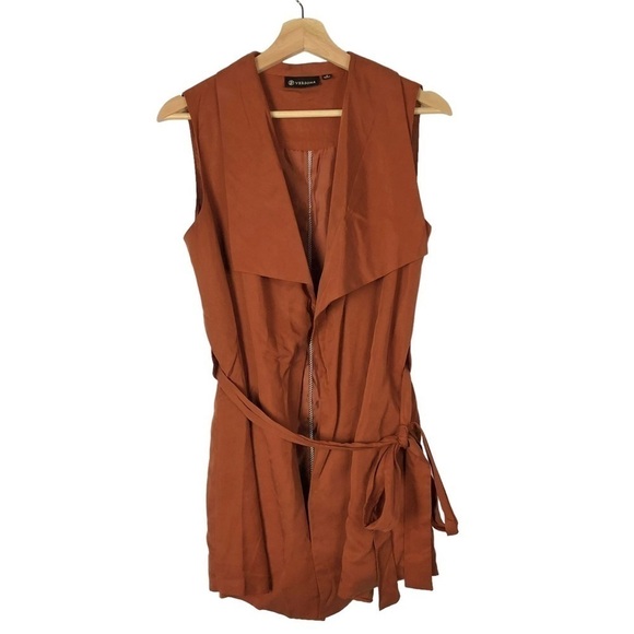 Versona Burnt Orange Open Front Drape Utility Vest S - Picture 1 of 5